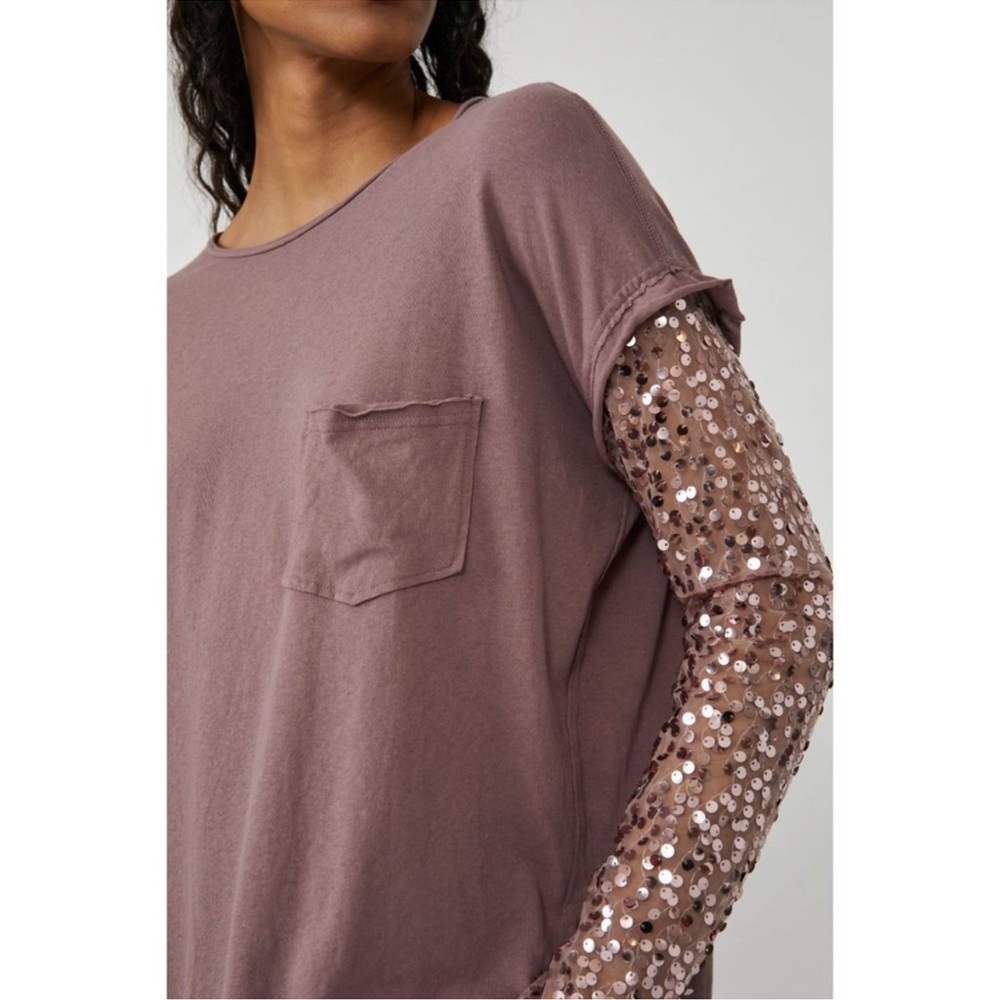 NWT FREE PEOPLE Celine Long Sleeve Sequin Top SZ: XL